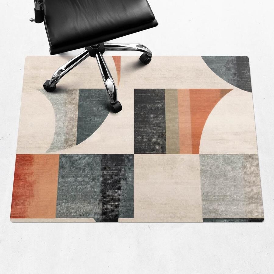 WALLFLUENT Vloerbeschermer Geometrische Retrovormen 120x90 cm Beige Vloerbeschermer Bureaustoel Rechthoekig Vloerbeschermer Groot-Stoel Mat-Werkplekdecoraties Boho-patroon