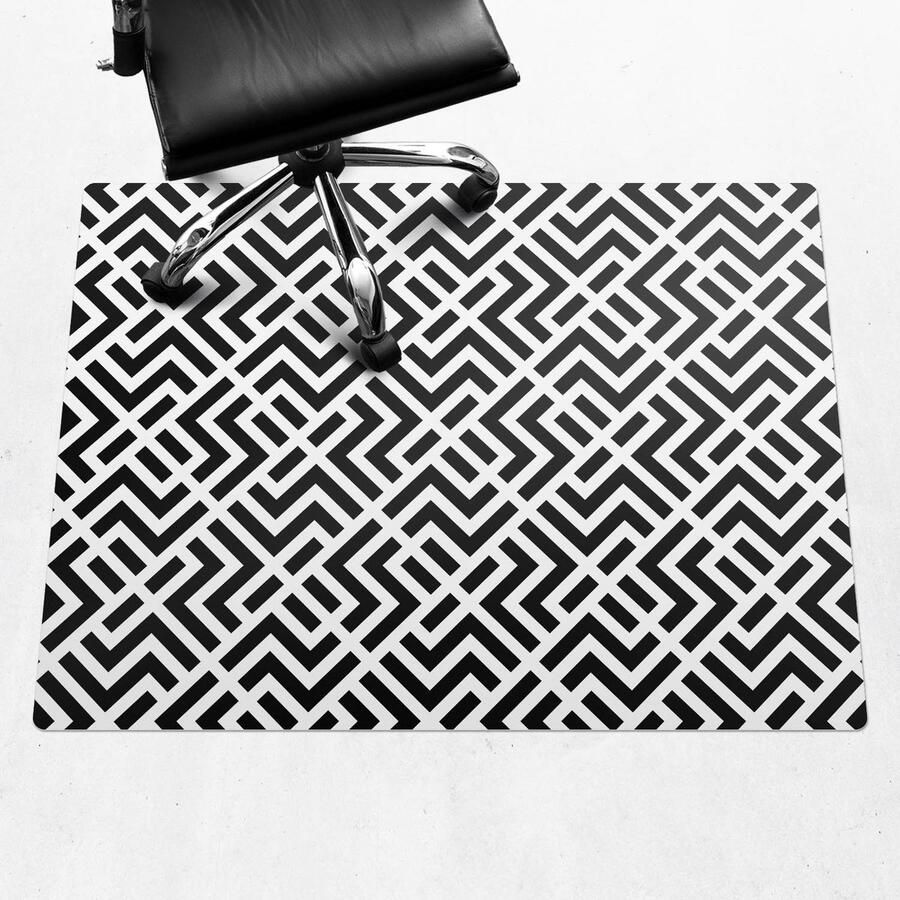 WALLFLUENT Vloerbeschermer Geometrische Zigzag 120x90 cm Zwart En Wit Vloerbeschermer Bureaustoel Tapijt Rechthoekig Vloerbeschermer Harde Vloer-Stoel Mat-Werkplekdecoraties Boho-patroon