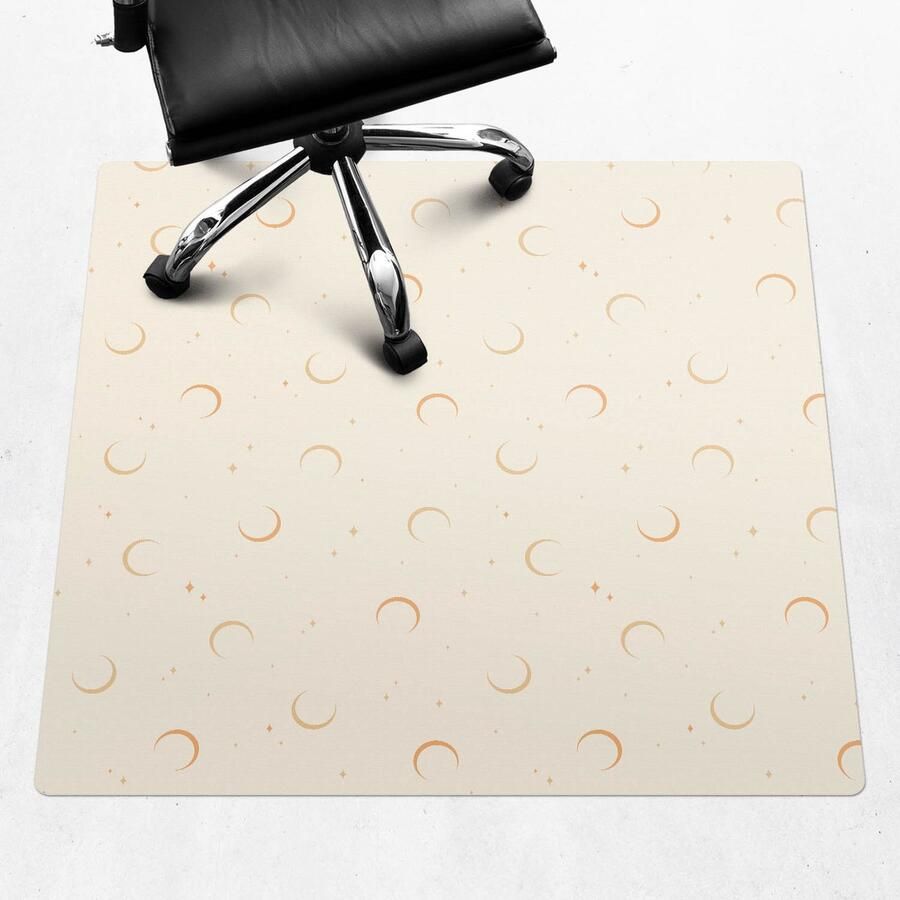 WALLFLUENT Vloerbeschermer Manen En Sterren 100x100 cm Romig Vloerbeschermer Bureaustoel Vierkant Vloerbeschermer PVC-Computer Stoel Mat-Kantoordecoraties Boho-patroon