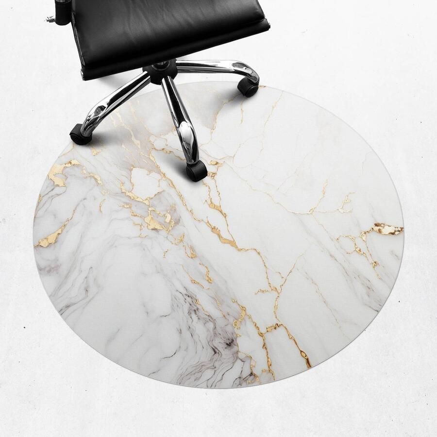 WALLFLUENT Vloerbeschermer Marmeren Aderen 100 cm Wit Bureaustoel Vloerbeschermer Rond Vloerbeschermer Harde Vloer-Computer Stoel Mat-Werkplekdecoraties Organisch marmerpatroon