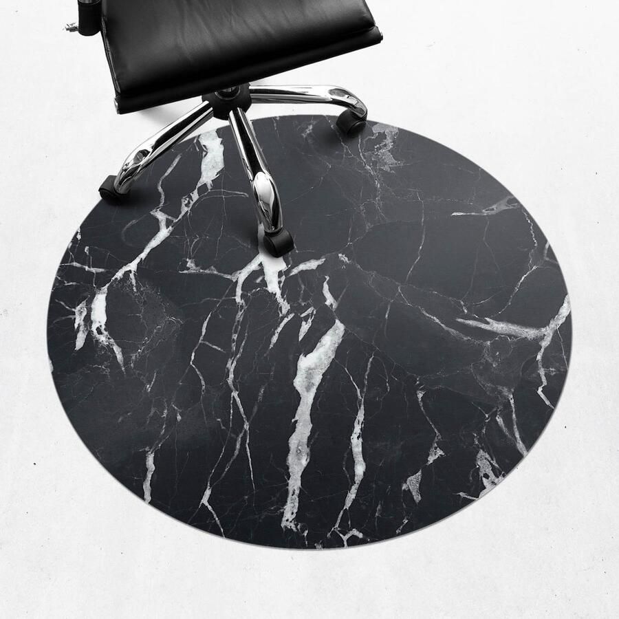 WALLFLUENT Vloerbeschermer Marmeren Aderen 100 cm Zwart En Wit Bureau Stoel Mat Rond Vloerbeschermer Groot-Stoel Mat-Kantoordecoraties Organisch marmerpatroon