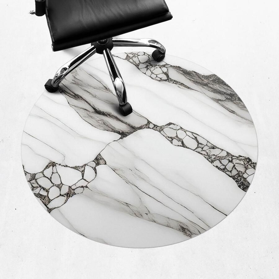 WALLFLUENT Vloerbeschermer Marmeren Aderen 100 cm Zwart En Wit Bureaustoelmat Rond Vloerbeschermer Harde Vloer-Stoel Mat-Kantoordecoraties Organisch marmerpatroon