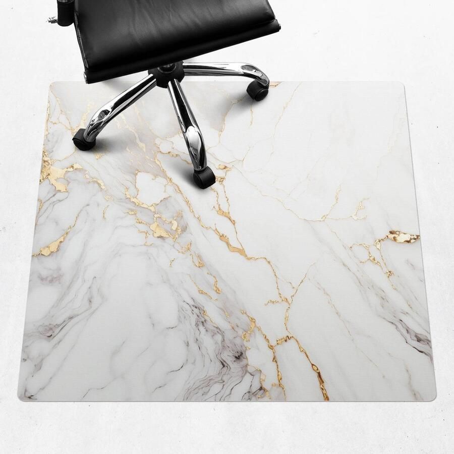 WALLFLUENT Vloerbeschermer Marmeren Aderen 100x100 cm Wit Mótif Bureaustoelmat Vierkant Vloerbeschermer Harde Vloer-Stoel Mat-Werkplekdecoraties Organisch marmerpatroon