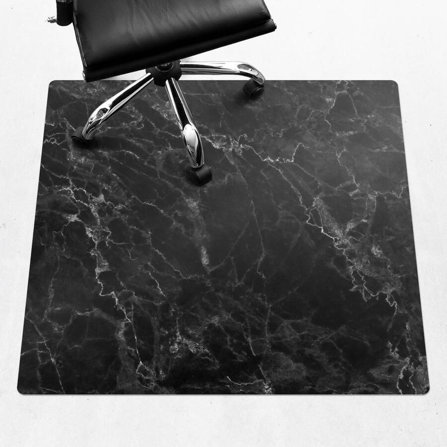 WALLFLUENT Vloerbeschermer Marmeren Aderen 100x100 cm Zwart Vloerbeschermer Bureaustoel Vierkant Vloerbeschermer PVC-Computer Stoel Mat-Werkplekdecoraties Organisch marmerpatroon