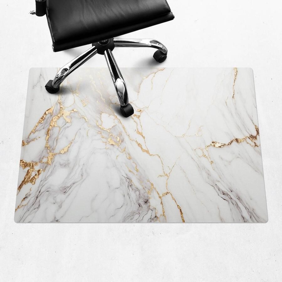 WALLFLUENT Vloerbeschermer Marmeren Aderen 100x70 cm Wit Bureaustoel Vloerbeschermer Rechthoekig Vloerbeschermer Harde Vloer-Computer Stoel Mat-Werkplekdecoraties Organisch marmerpatroon
