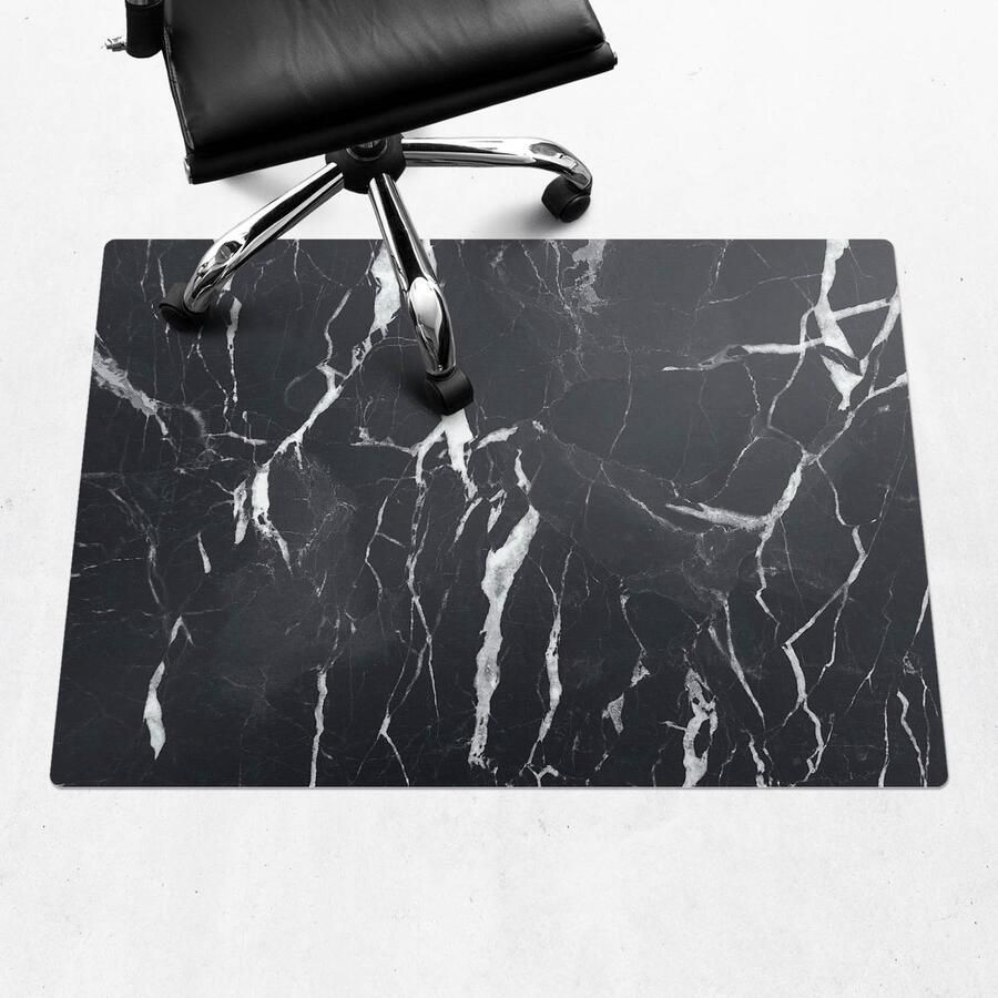 WALLFLUENT Vloerbeschermer Marmeren Aderen 100x70 cm Zwart En Wit Bureau Stoel Mat Rechthoekig Vloerbeschermer Groot-Stoel Mat-Kantoordecoraties Organisch marmerpatroon