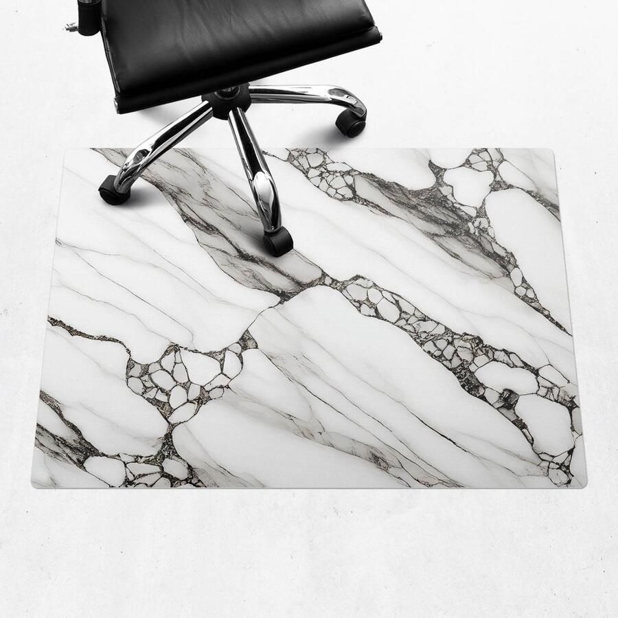 WALLFLUENT Vloerbeschermer Marmeren Aderen 100x70 cm Zwart En Wit Bureaustoelmat Rechthoekig Vloerbeschermer Harde Vloer-Stoel Mat-Kantoordecoraties Organisch marmerpatroon