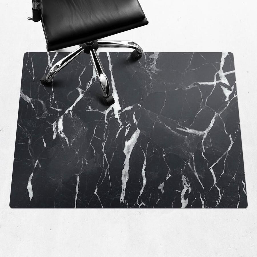 WALLFLUENT Vloerbeschermer Marmeren Aderen 120x90 cm Zwart En Wit Mótif Bureaustoelmat Rechthoekig Vloerbeschermer Groot-Stoel Mat-Kantoordecoraties Organisch marmerpatroon