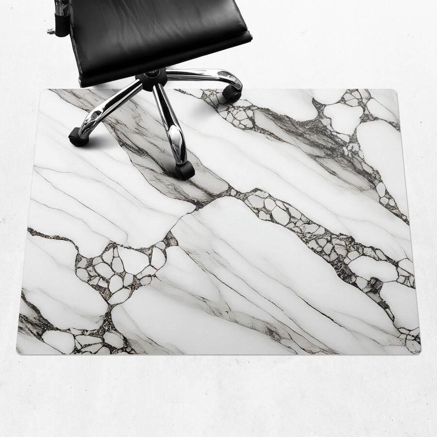 WALLFLUENT Vloerbeschermer Marmeren Aderen 120x90 cm Zwart En Wit Vloerbeschermer Bureaustoel Tapijt Rechthoekig Vloerbeschermer Harde Vloer-Stoel Mat-Kantoordecoraties Organisch marmerpatroon