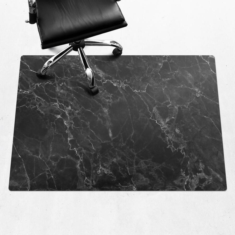 WALLFLUENT Vloerbeschermer Marmeren Aderen 140x100 cm Zwart Bureaustoel Vloerbeschermer Rechthoekig Vloerbeschermer PVC-Computer Stoel Mat-Werkplekdecoraties Organisch marmerpatroon