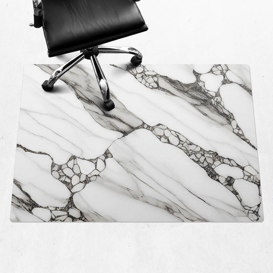 WALLFLUENT Vloerbeschermer Marmeren Aderen 140x100 cm Zwart En Wit Bureau Stoel Mat Rechthoekig Vloerbeschermer Harde Vloer-Stoel Mat-Kantoordecoraties Organisch marmerpatroon