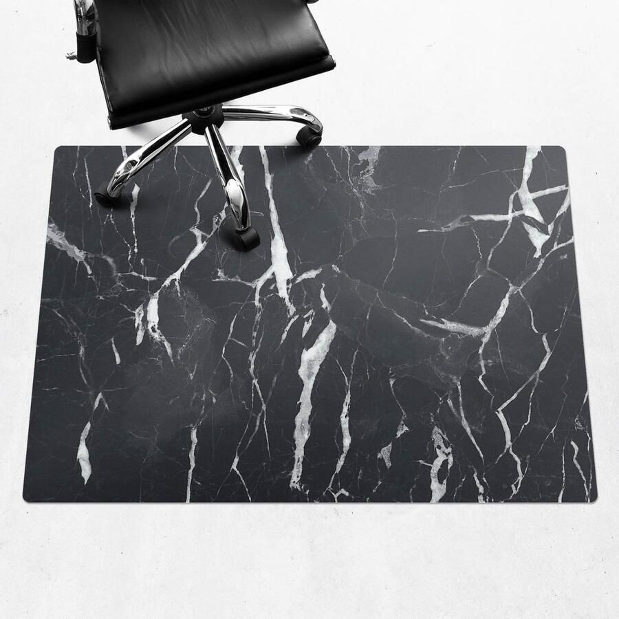 WALLFLUENT Vloerbeschermer Marmeren Aderen 140x100 cm Zwart En Wit Vloerbeschermer Bureaustoel Tapijt Rechthoekig Vloerbeschermer Groot-Stoel Mat-Kantoordecoraties Organisch marmerpatroon