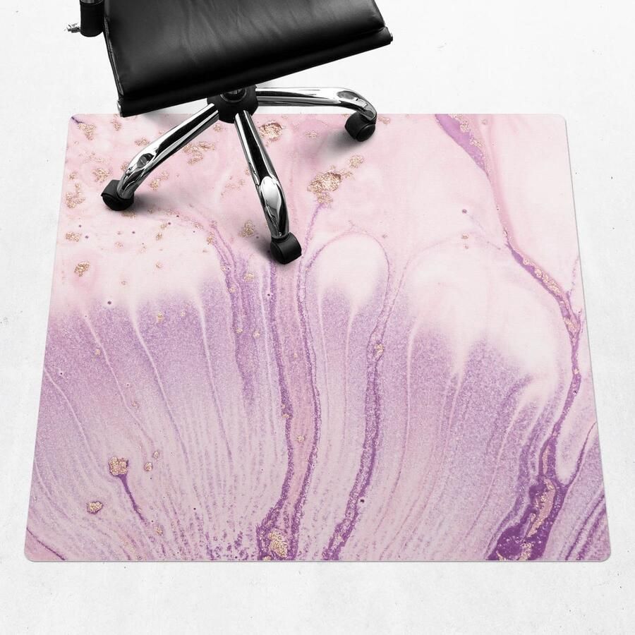 WALLFLUENT Vloerbeschermer Marmeren Bloemenpatroon 100x100 cm Roze Bureaustoel Vloerbeschermer Vierkant Mótif Vloerbeschermer-Computer Stoel Mat-Werkplekdecoraties Organisch marmerpatroon