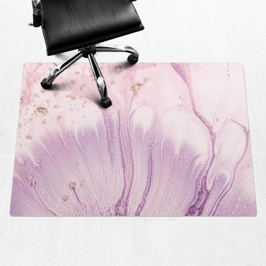 WALLFLUENT Vloerbeschermer Marmeren Bloemenpatroon 140x100 cm Roze Vloerbeschermer Bureaustoel Rechthoekig Mótif Vloerbeschermer-Computer Stoel Mat-Werkplekdecoraties Organisch marmerpatroon