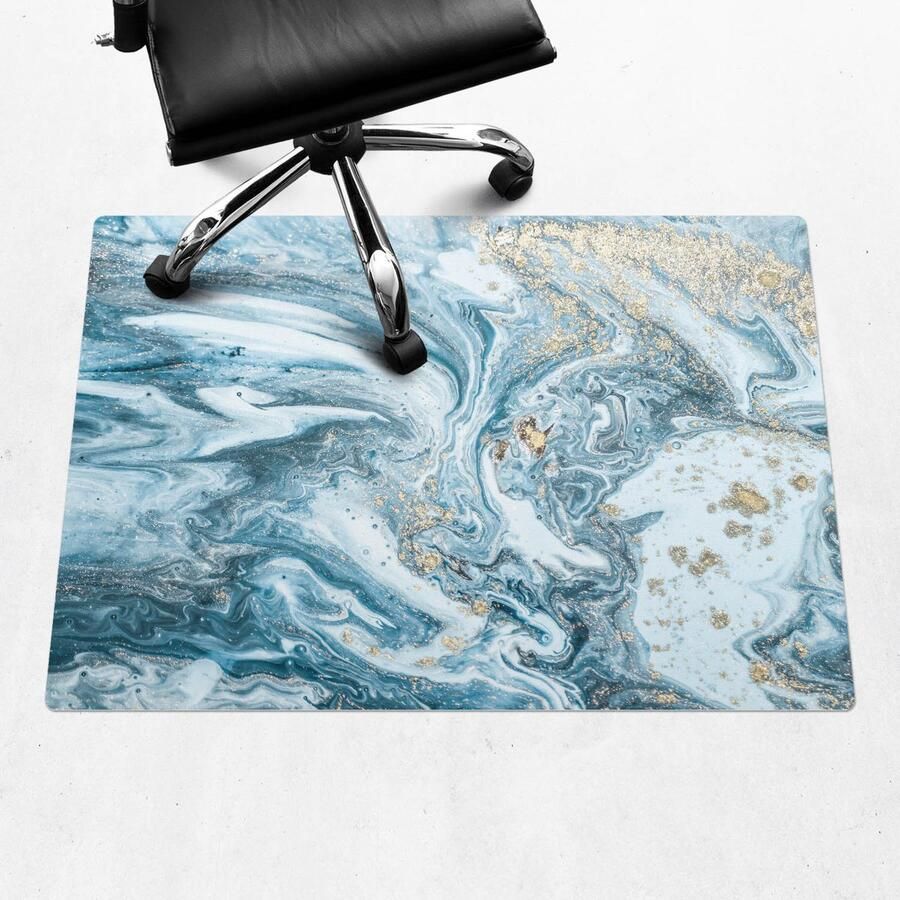 WALLFLUENT Vloerbeschermer Marmeren Golven 100x70 cm Blauw Vloerbeschermer Bureaustoel Rechthoekig Vloerbeschermer Tapijt-Stoel Mat-Kantoordecoraties Organisch marmerpatroon