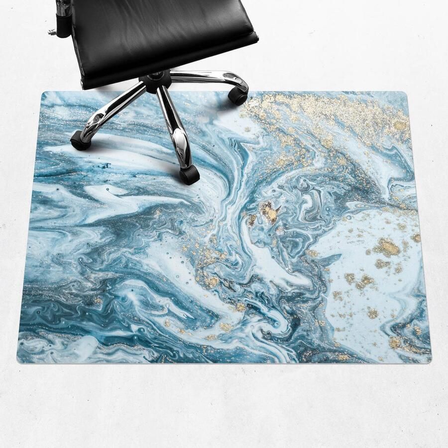 WALLFLUENT Vloerbeschermer Marmeren Golven 120x90 cm Blauw Bureau Stoel Mat Rechthoekig Vloerbeschermer Tapijt-Stoel Mat-Kantoordecoraties Organisch marmerpatroon