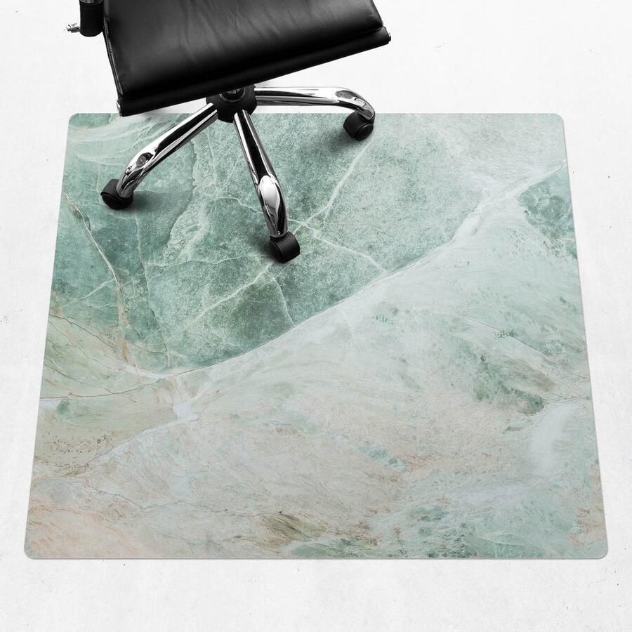 WALLFLUENT Vloerbeschermer Marmerpatroon Van De Natuur 100x100 cm Groente Bureaustoelmat Vierkant PVC Vloerbeschermer-Stoel Mat-Werkplekdecoraties Organisch marmerpatroon