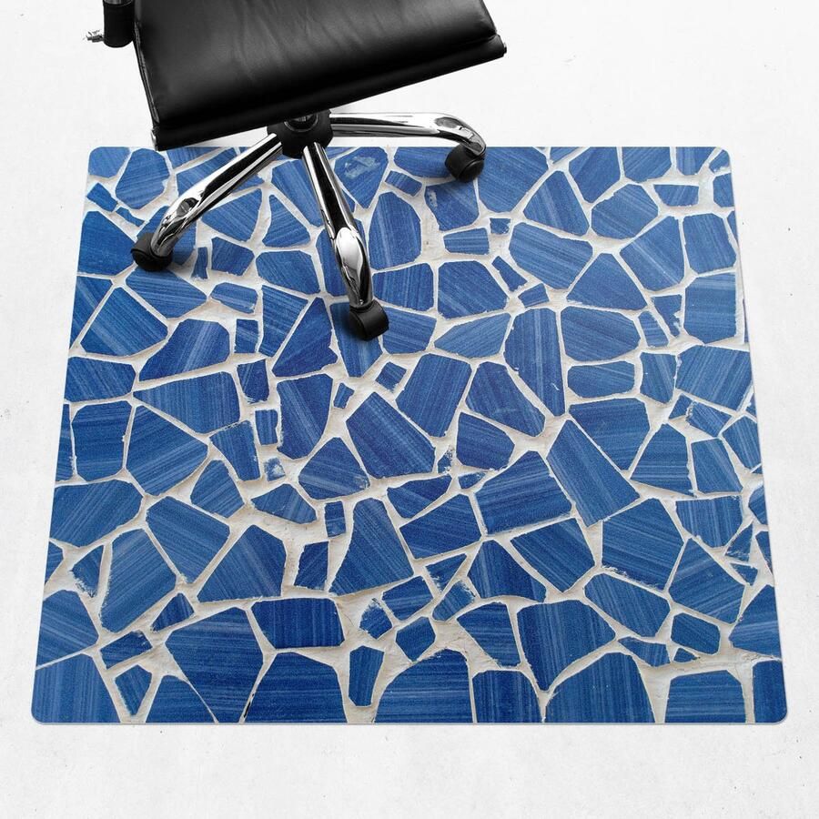 WALLFLUENT Vloerbeschermer Mozaïek Van Fragmenten 100x100 cm Blauw Bureau Stoel Mat Vierkant Vloerbeschermer Vinyl-Computer Stoel Mat-Kantoordecoraties Organisch marmerpatroon