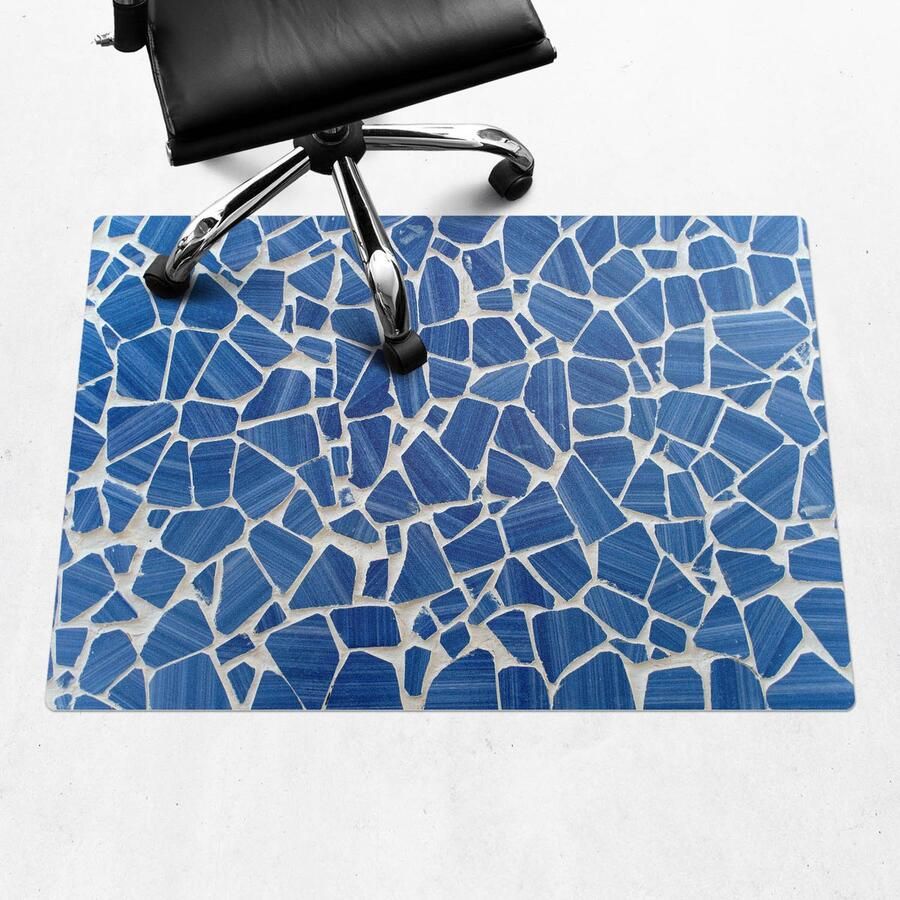 WALLFLUENT Vloerbeschermer Mozaïek Van Fragmenten 100x70 cm Blauw Vloerbeschermer Bureaustoel Tapijt Rechthoekig Vloerbeschermer Vinyl-Computer Stoel Mat-Kantoordecoraties Organisch marmerpatroon