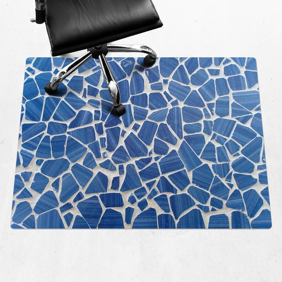 WALLFLUENT Vloerbeschermer Mozaïek Van Fragmenten 120x90 cm Blauw Bureaustoel Vloerbeschermer Rechthoekig Vloerbeschermer Vinyl-Computer Stoel Mat-Kantoordecoraties Organisch marmerpatroon