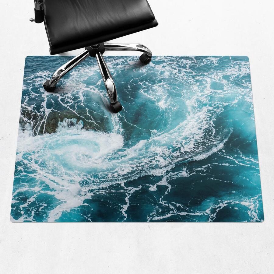WALLFLUENT Vloerbeschermer Oceaanwerveling 120x90 cm Blauw Bureau Stoel Mat Rechthoekig Vloerbeschermer Tapijt-Computer Stoel Mat-Werkplekdecoraties Boho-patroon