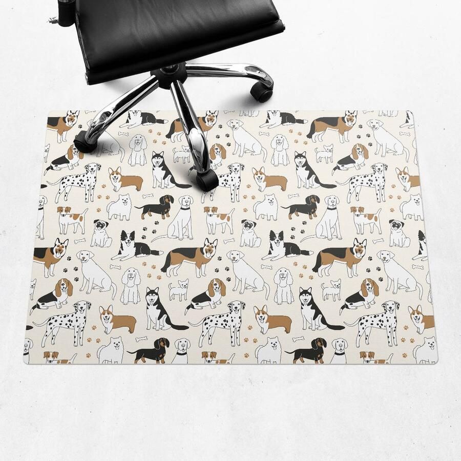 WALLFLUENT Vloerbeschermer Patroon Met Honden 100x70 cm Beige Bureau Stoel Mat Rechthoekig Vloerbeschermer Groot-Stoel Mat-Kantoordecoraties Boho-patroon