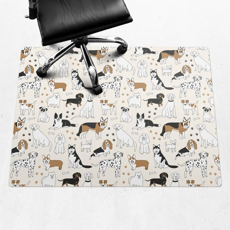 WALLFLUENT Vloerbeschermer Patroon Met Honden 120x90 cm Beige Vloerbeschermer Bureaustoel Rechthoekig Vloerbeschermer Groot-Stoel Mat-Kantoordecoraties Boho-patroon