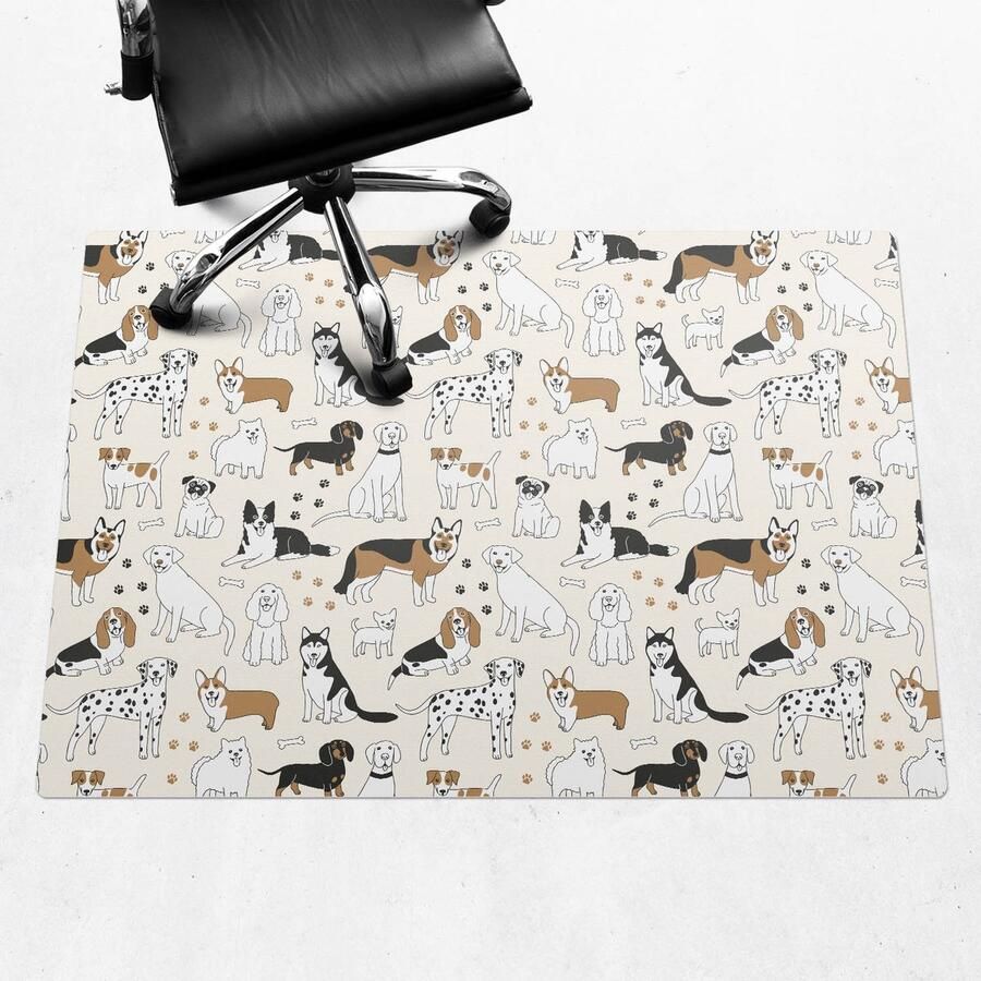 WALLFLUENT Vloerbeschermer Patroon Met Honden 140x100 cm Beige Vloerbeschermer Bureaustoel Tapijt Rechthoekig Vloerbeschermer Groot-Computer Stoel Mat-Kantoordecoraties Boho-patroon