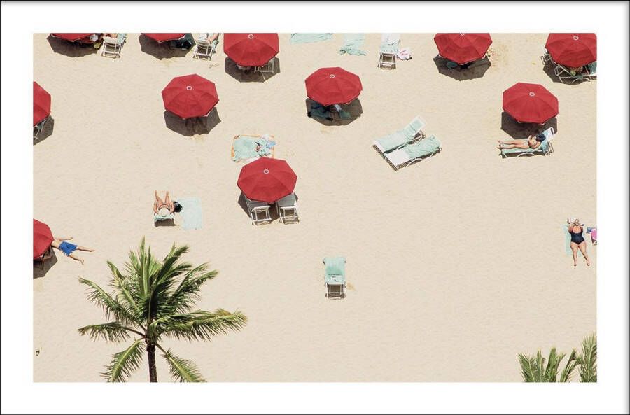 Walljar Rode Parasols Muurdecoratie Acrylglas schilderij 150 x 225 cm