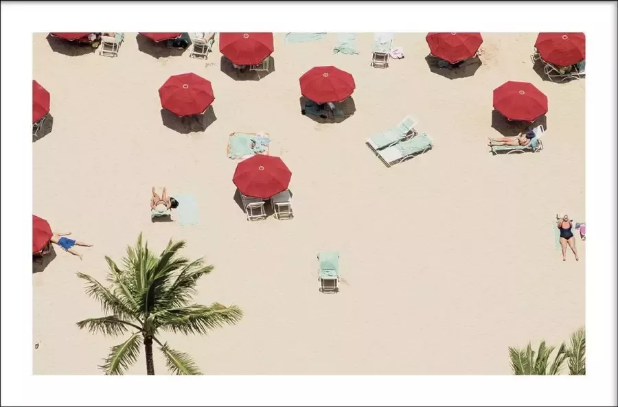 Walljar Rode Parasols Muurdecoratie Poster met lijst