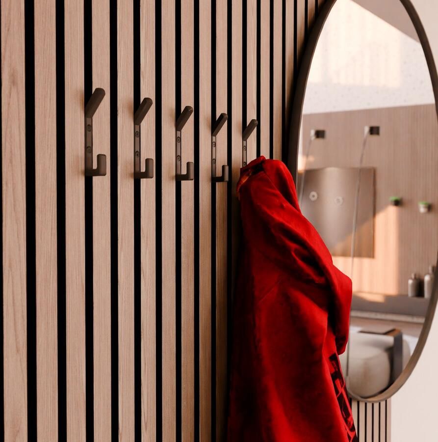 WallTune ™ Dubbele Design Ophanghaak voor Akoestische Panelen Exc. Zwarte Schroef Plug & Boormal Wandpaneel Kapstokhaak voor Lattenwanden van o.a. WoodUpp Gamma Karwei Praxis & Hornbach – Past bij 1 3 cm Ruimte tussen Latjes - Foto 2