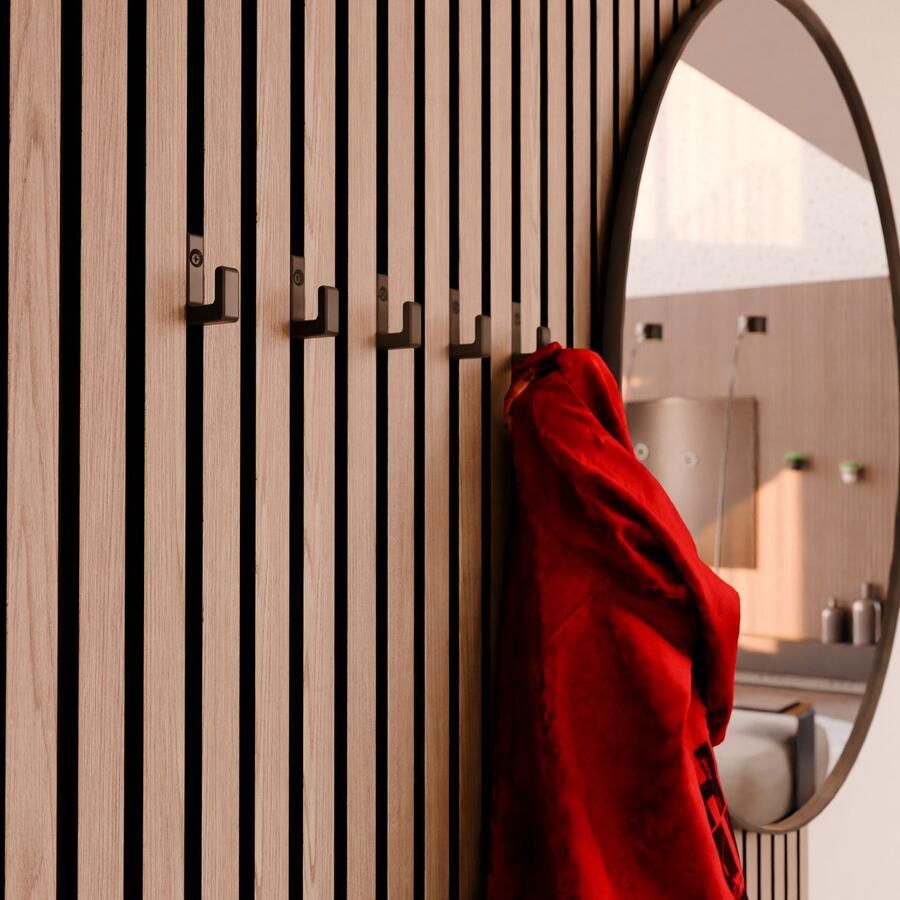 WallTune ™ Enkele Design Ophanghaak voor Akoestische Panelen Exc. Zwarte Schroef Plug & Boormal Wandpaneel Kapstokhaak voor Lattenwanden van o.a. WoodUpp Gamma Karwei Praxis & Hornbach Past bij 1 cm Ruimte tussen Latjes - Foto 2