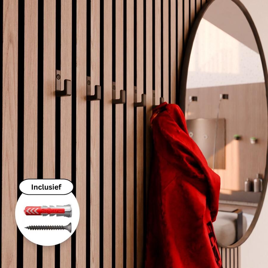 WallTune ™ Enkele Design Ophanghaak voor Akoestische Panelen – Inc. Zwarte Schroef Plug & Boormal Wandpaneel Kapstokhaak voor Lattenwanden van o.a. WoodUpp Gamma Karwei Praxis & Hornbach – Past bij 1 3 cm Ruimte tussen Latjes - Foto 2