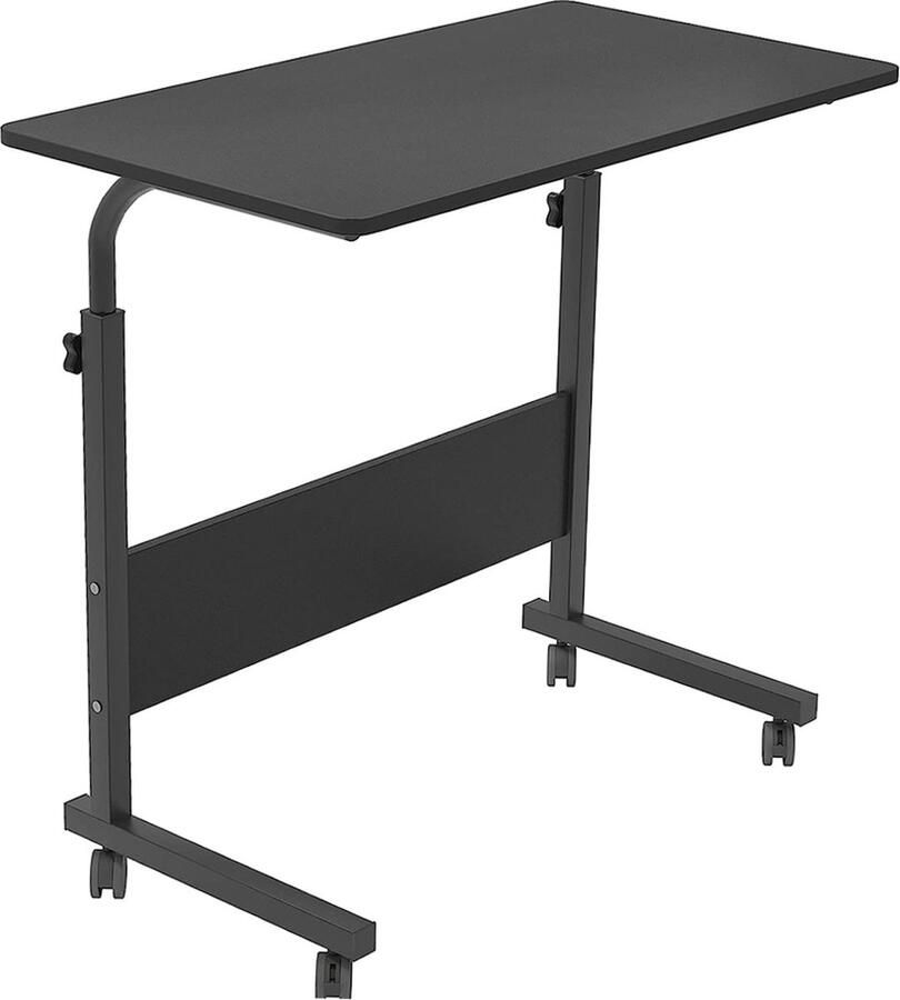 Waltnoot Laptoptafel op Wieltjes Zwart 80 cm x 40 cm In Hoogte Verstelbaar Bedtafeltje met Wielen Ontbijttafel