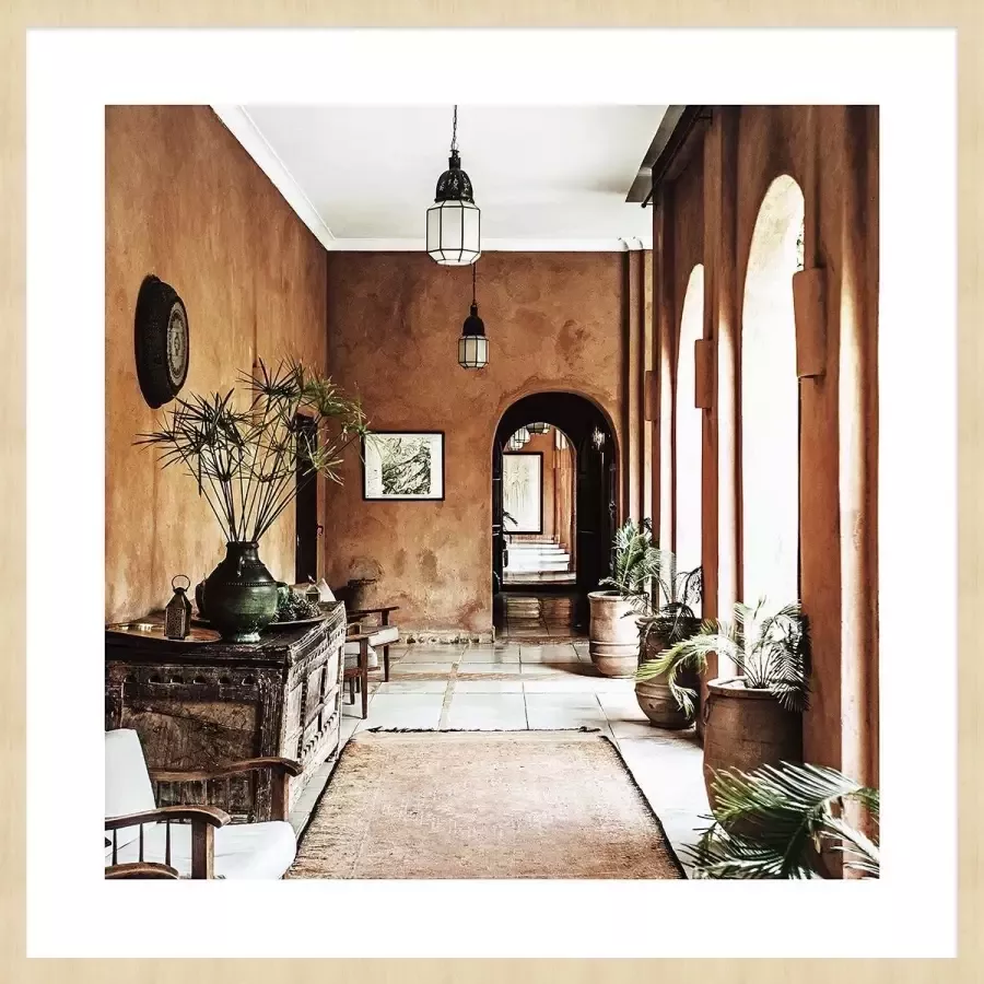 WANDKRAFT Schilderij interieur aardetinten Collectie Travel stories Forex met blanke lijst 70x118cm