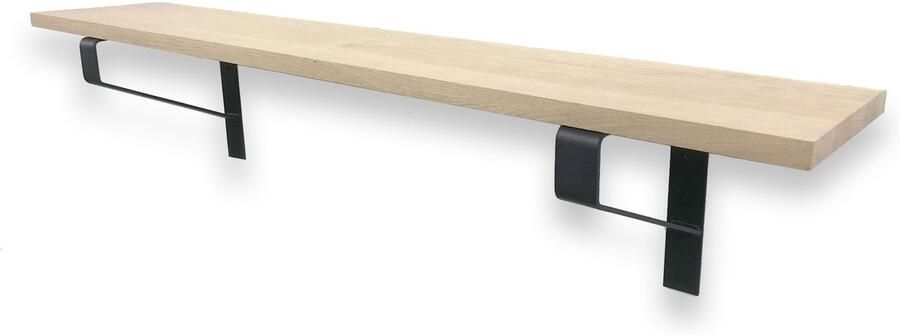 Wandplankwinkel.nl Eiken wandplank 90 x 20 cm 18mm op zwarte plankdragers Wandplank hout Wandplank industrieel Fotoplank