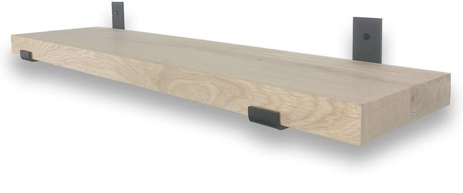 Tuinexpress.nl Eiken wandplank 50 x 20 cm 40mm inclusief industriele plankdragers Plankjes aan muur Wandplank industrieel Fotoplank - Foto 2