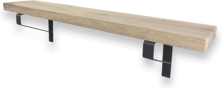 Wandplankwinkel.nl Eiken wandplank 50 x 30 cm inclusief zwarte plankdragers Wandplank hout Wandplank industrieel Fotoplank