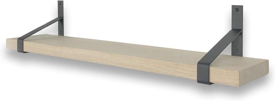 Wandplankwinkel.nl Eiken wandplank 60 x 30 cm inclusief zwarte plankdragers Wandplank hout Wandplank industrieel Fotoplank