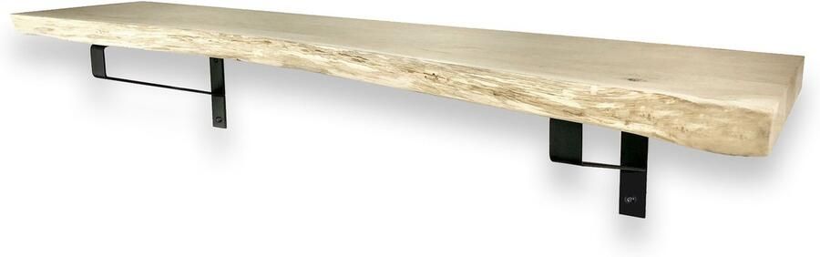 Wandplankwinkel.nl Eiken wandplank boomstam 80 x 40 cm inclusief zwarte plankdragers Wandplank hout Wandplank industrieel Fotoplank