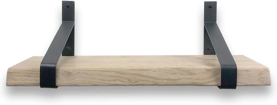 Wandplankwinkel.nl Eiken wandplank boomstam 100 x 20 cm 40mm in metalen plankdragers Plankjes aan muur Eiken plank Boomstam plank