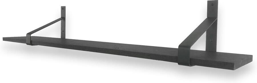 Wandplankwinkel.nl Eiken wandplank zwart 90 x 20 cm 18mm inclusief metalen plankdragers Plankjes aan muur Wandplank industrieel Fotoplank
