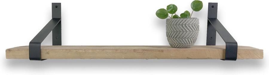 Wandplankwinkel.nl Steigerhouten wandplank 75 x 20 cm inclusief metalen plankdragers Plankjes aan muur Wandplank industrieel Fotoplank