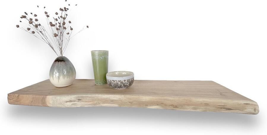 Wandplanken.nl Zwevende wandplank acacia boomstam 120 x 30 cm Wandplank zwevend Wandplank hout Boomstam plank Wandplanken zwevend Wand plank