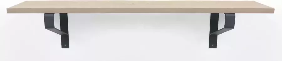 Wandplankwinkel.nl Eiken wandplank 150 x 20 cm 18mm op zwarte plankdragers Wandplank hout Wandplank industrieel Fotoplank - Foto 2