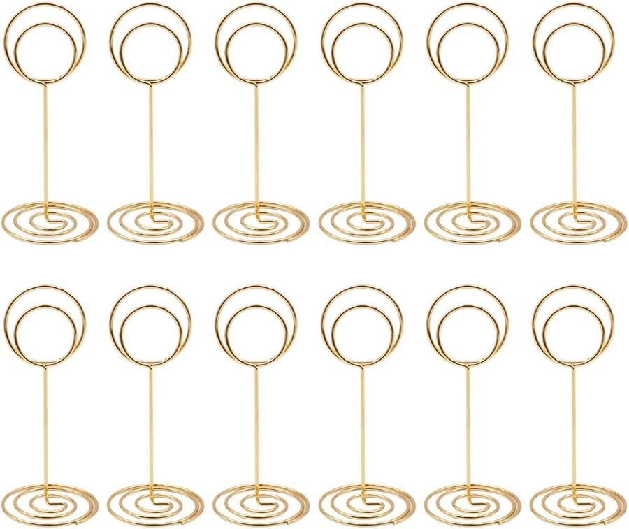 WANGCL 12 stuks Mini Plaats Kaarthouder Tafelnummer Houder Bruiloft Tafel Naam Kaarthouder Clips Foto Memo Notities Fotostandaard (Goud)
