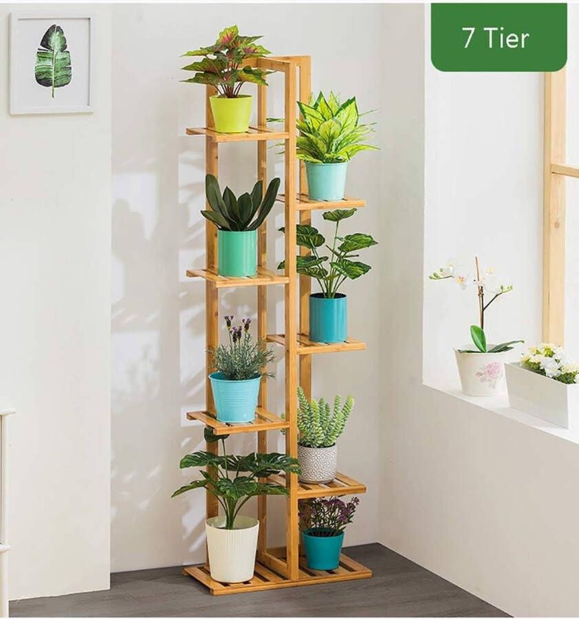 Wannahave I- Plantenrek van bamboe hout Plantentrap Bloemenrek Plantenetagere 3 etages Staand planten en bloemen rek 42 x 22 x 125