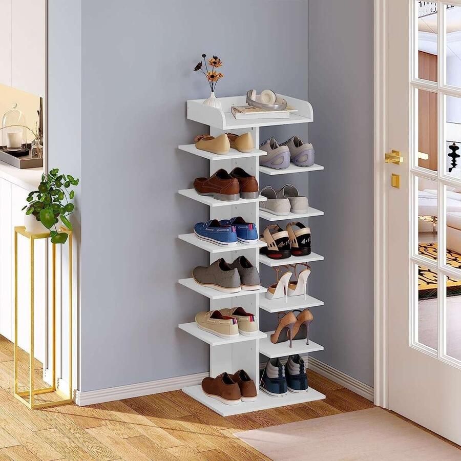Warraich -12-Lagen Schoenenrek met Witte Planken van Bewerkt Hout – Ideaal voor de Gang