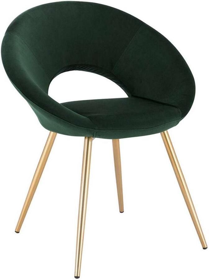 Warraich 1x Eetkamerstoel – Gestoffeerde Fauteuil – Fluwelen Zitting – Gouden Metalen Poten – Donkergroen