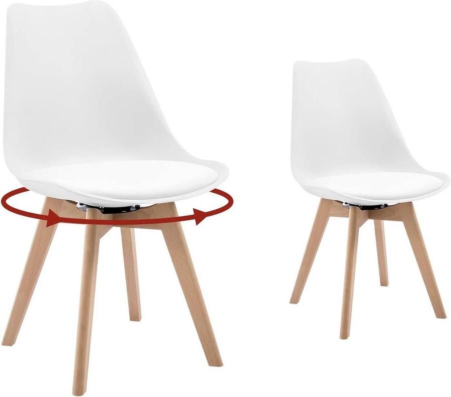 Warraich 2x Draaibare Design Eetkamerstoelen – Wit Imitatieleer Modern Ontwerp met Massief Houten Onderstel